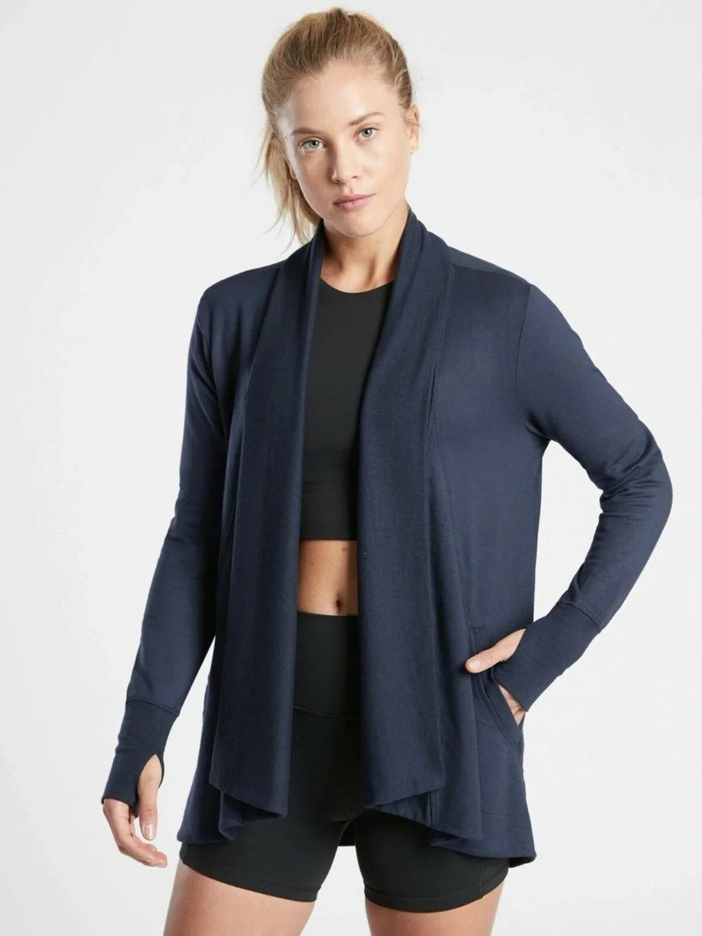 Athleta size Medium Women’s Blue Nirvana Pranayama Wrap Cardigan Sweater